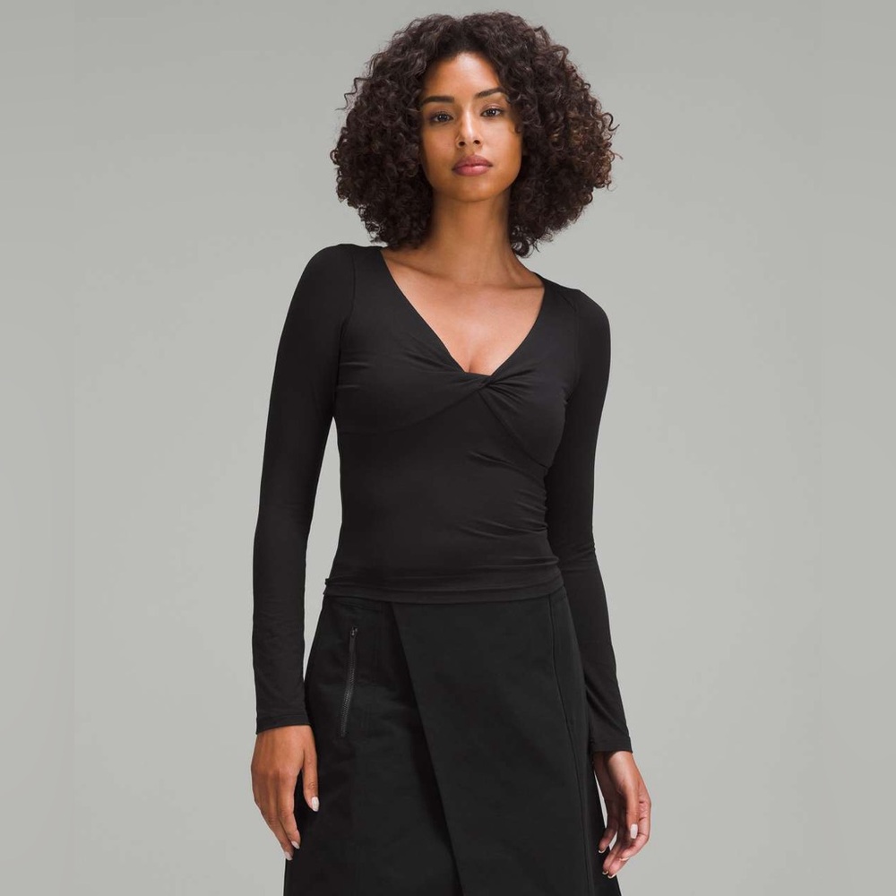 Lululemon Modal-Silk Blend V-Neck Long Sleeve Shirt Black XS